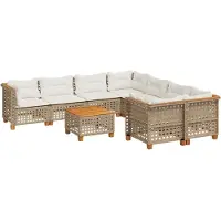 vidaXL Ensemble de salon de jardin 9 pièces avec coussins beige Poly rotin