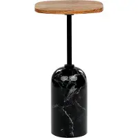 Beliani Table moyenne en bois clair avec plateau noir en bois d'acacia, piètement métallique effet marbre, table de salon ronde de style moderne