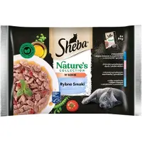 Sheba Nature's Collection Fish Flavours 52x85 g nourriture complète humide pour chats adultes en morceaux de sauce avec du thon, du saumon, du cabillaud, du poisson de mer