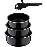 Bergner Set 3 Casseroles Click & Cook Poignée Amovible, Empilable -