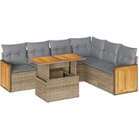 vidaXL Ensemble de salon de jardin 7 pièces avec coussins Beige Poly rotin Acacia