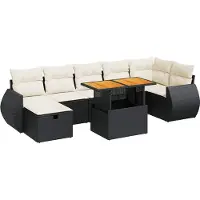 vidaXL Ensemble de salon de jardin 5 pièces avec coussins Noir Poly rotin Acacia