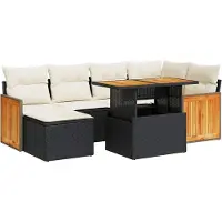 vidaXL Ensemble de salon de jardin 7 pièces avec coussins noir poly rotin