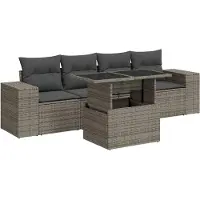vidaXL Ensemble de salon de jardin 5 pièces avec coussins Gris Poly rotin