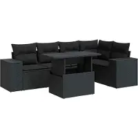 vidaXL Ensemble de salon de jardin 6 pièces avec coussins noir poly rotin
