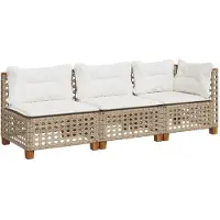 vidaXL Canapé de jardin 3 places avec coussins Beige Poly Rattan