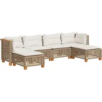 vidaXL Ensemble de salon de jardin 6 pièces avec coussins Beige Poly Rattan