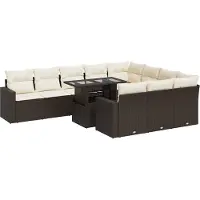 vidaXL Salon de jardin et coussins 11 pcs marron résine tressée