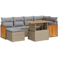 vidaXL Ensemble de salon de jardin 7 pièces avec coussins Beige Poly rotin Acacia