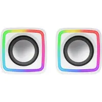 Mars Gaming MSCUBEW Blanc, haut-parleurs de jeu RGB compacts, processeur sonore DSP 8W, contrôle du volume