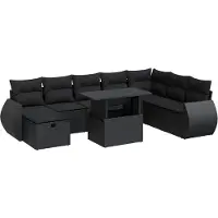 vidaXL Ensemble de salon de jardin 9 pièces avec coussins noir poly rotin