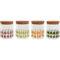 Esprit home jar jaune vert liège naturel silicone verre de borosilicate shabby chic 700 ml (4 pièces)