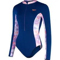 Speedo Long Sleeve Panel Swimsuit Bleu UK 30 Femme