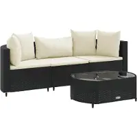 vidaXL Ensemble de salon de jardin 4 pièces avec coussins noir poly rotin
