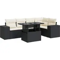 vidaXL Ensemble de salon de jardin 6 pièces avec coussins noir poly rotin