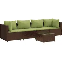 vidaXL Ensemble de salon de jardin 5 pièces avec coussins Marron Poly Rattan