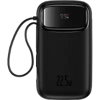 Baseus Batterie externe Qpow2, 10 000 mAh, câble double USB-C et Lightning intégré, recharge rapide, 22,5 W, écran numérique, noir