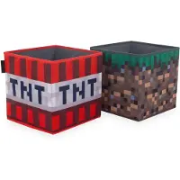 Minecraft Lot De 2 Bacs De Rangement Pliables - - Minecraft – Bloc D'herbe & Tnt– Organisation Ludique Et Pratique