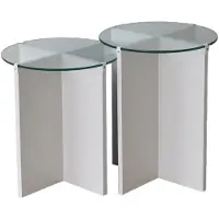 Skye Decor , Lily - White, table d'ensemble (2 pièces), blanc, 100 % verre trempé, 40 x 40 x 50 cm