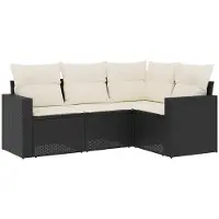 vidaXL Ensemble de salon de jardin 4 pièces avec coussins noir poly rotin