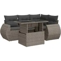 vidaXL Ensemble de salon de jardin 5 pièces avec coussins Gris Poly rotin