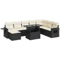 vidaXL Ensemble de salon de jardin 9 pièces avec coussins noir poly rotin