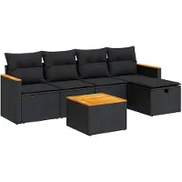 vidaXL Ensemble de salon de jardin 6 pièces avec coussins noir poly rotin