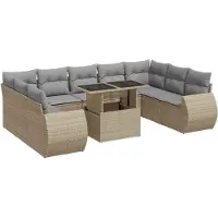 vidaXL Ensemble de salon de jardin 10 pièces avec coussins Beige Poly Rattan