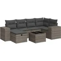 vidaXL Ensemble de salon de jardin 7 pièces avec coussins Gris Poly rotin