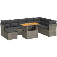vidaXL Ensemble de salon de jardin 9 pièces avec coussins Gris Poly rotin