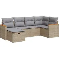 vidaXL Ensemble de salon de jardin 6 pièces avec coussins Beige Poly Rattan