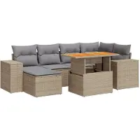 vidaXL Ensemble de salon de jardin 7 pièces avec coussins Beige Poly Rattan