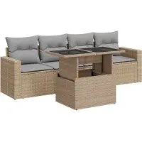vidaXL Ensemble de salon de jardin 5 pièces avec coussins Beige Poly Rattan