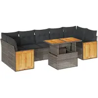 vidaXL Ensemble de jardin canapé 8 pièces avec coussins Gris Poly rotin Acacia