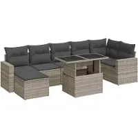 vidaXL Ensemble de jardin canapé 8 pièces avec coussins gris clair Poly rotin