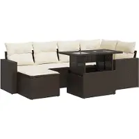 vidaXL Ensemble de salon de jardin 7 pièces avec coussins Marron Poly rotin