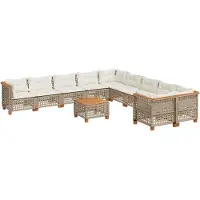 vidaXL Ensemble de salon de jardin 11 pièces avec coussins Beige Poly Rattan