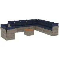 vidaXL Ensemble de salon de jardin 12 pièces avec coussins Gris Poly rotin