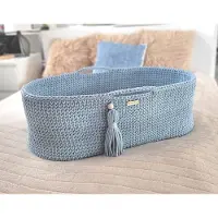 My sweet baby Lit pour bébé fait main BOHO Bleu Brume avec matelas en argent