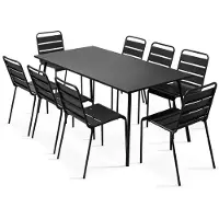 Oviala Ensemble table de jardin et 8 chaises en métal noir - Palavas