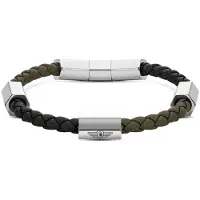 Police Bracelet pour Homme - - Vert foncé - Acier Inoxydable - Cuir - Fermoir bouton poussoir