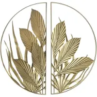 DKD Home Decor décoration murale 80 x 2 x 80 cm doré tropical feuille d'une plante