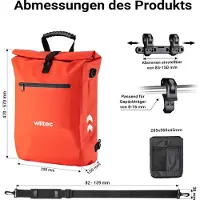 Wiltec Sacoche sac à dos étanche pour porte-bagages rouge – capacité de 25 L – en 500D PVC – avec compartiment pour ordinateur portable – pour vélos et vélos électriques – Sac de bicyclette – Cyclisme