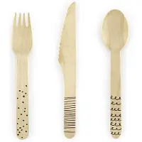 Party Deco Set de couverts en bois noir 18 pcs/16cm