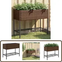 vidaXL Jardinière Avec Étagère Marron Résine Tressée