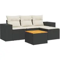 vidaXL Ensemble de salon de jardin 5 pièces avec coussins noir poly rotin