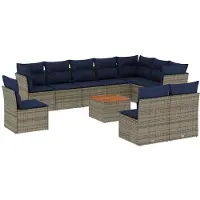 vidaXL Ensemble de salon de jardin 11 pièces avec coussins Gris Poly rotin