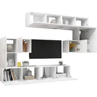 vidaXL 8 pcs. Set d'armoires TV Blanc Bois composite - Set d'armoires TV - Set d'armoires TV suspendues - Set d'armoires TV suspendues