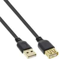 InLine 34605F Rallonge câble plat USB 2.0, A prise / prise femelle, noir, contacts or, 5m