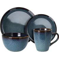 Excellent houseware set de vaisselle 16 pièces en faïence, émail réactif, lavable au lave-vaisselle & micro-ondes